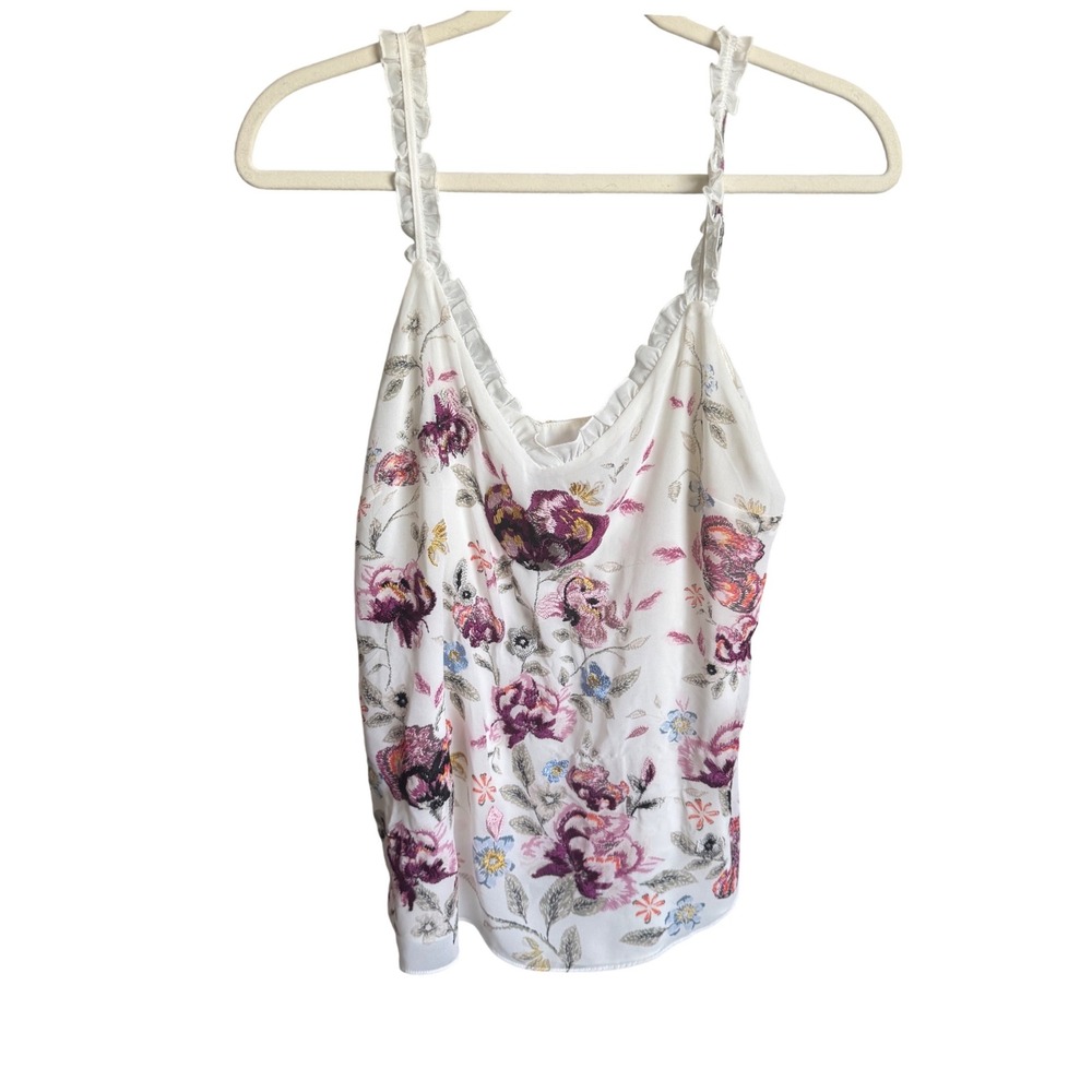 White House Black Market Cami Floral Embroidered M White Pink Purple‎ Tabk